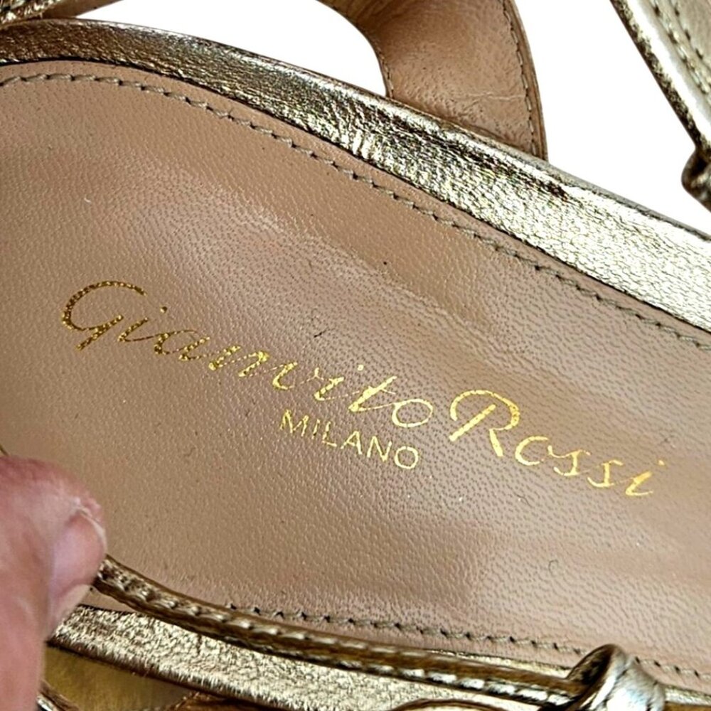 Gianvito Rossi Gold Leather Strappy Gladiator Sandals Lace-Up Block Heel Size 40 - Picture 3 of 9